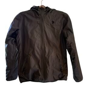 Ralph‎ Lauren Reversible Hooded Windbreaker Jacket Navy Gray Size Small